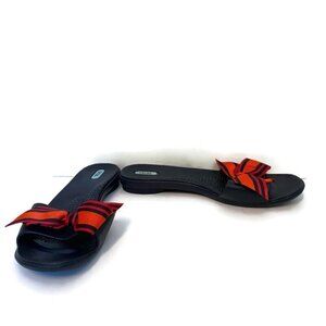 Oka B Okabashi Blue sandals slides Shoes pink orange Grosgrain bow